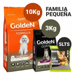 Familia Pequeña - Golden Adulto Raza Pequeña 10Kg + Gato Castrado 3Kg + Sanitario Aglomerante 5Lts