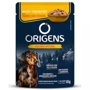 SNACKS - ORIGENS - POUCH - PERROS ADULTOS  - POLLO Y ZANAHORIA 85gs [ x 18 Unidades ]